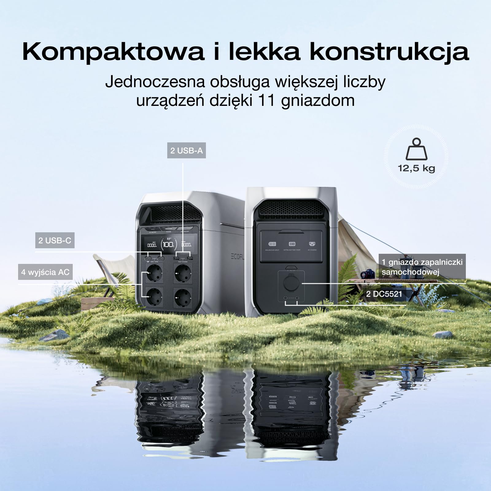EF ECOFLOW DELTA 3 Plus Przenośna stacja zasilania E, bateria LiFePO4 1024 Wh, pełne naładowanie w 56 minut, generator fotowoltaiczny 1800 W (w trybie podwyższenia mocy 3600 W)