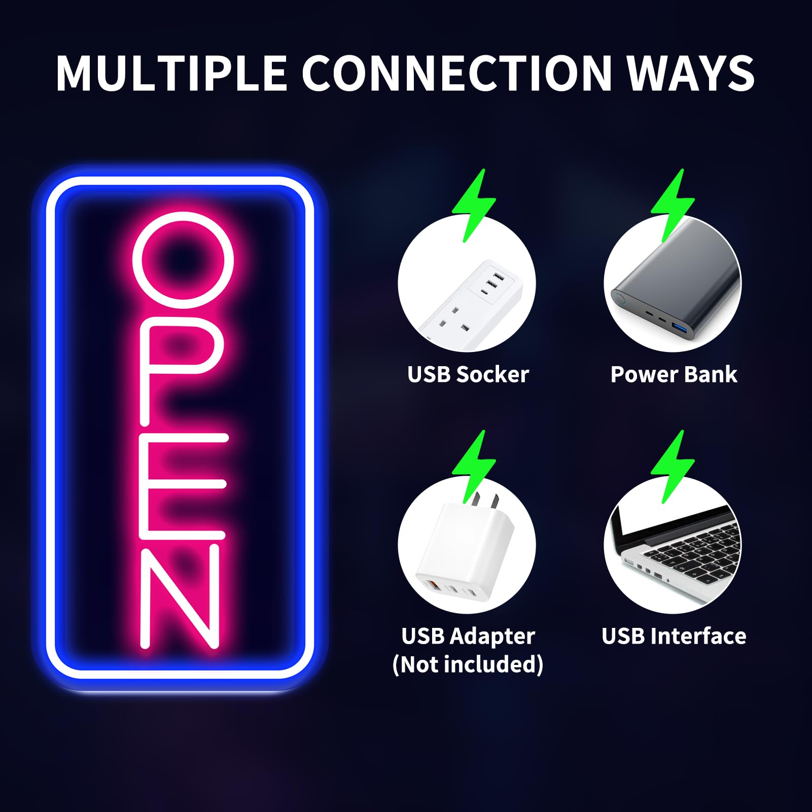 Neon Open Sign Adjustable Brightness LED Neon Open Sign 5V Neon Lamp Sign Decoration for Bar Cake Shop, White - Image 4