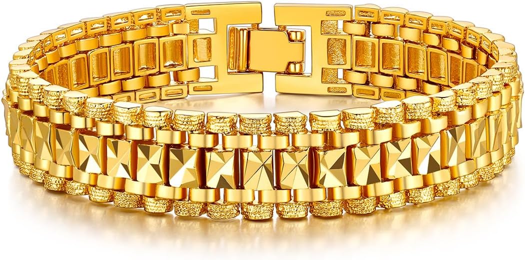 U7 Link Bracelets for Men, Cuban Link/Rope/Watch Band Solid Bracelet, Silver Black Gold Color Wrist Bracelet 3/6/9/12/15mm Width, 6.5/7.5/8.3 Inch Length, Hand Chain Jewelry for Mens Women