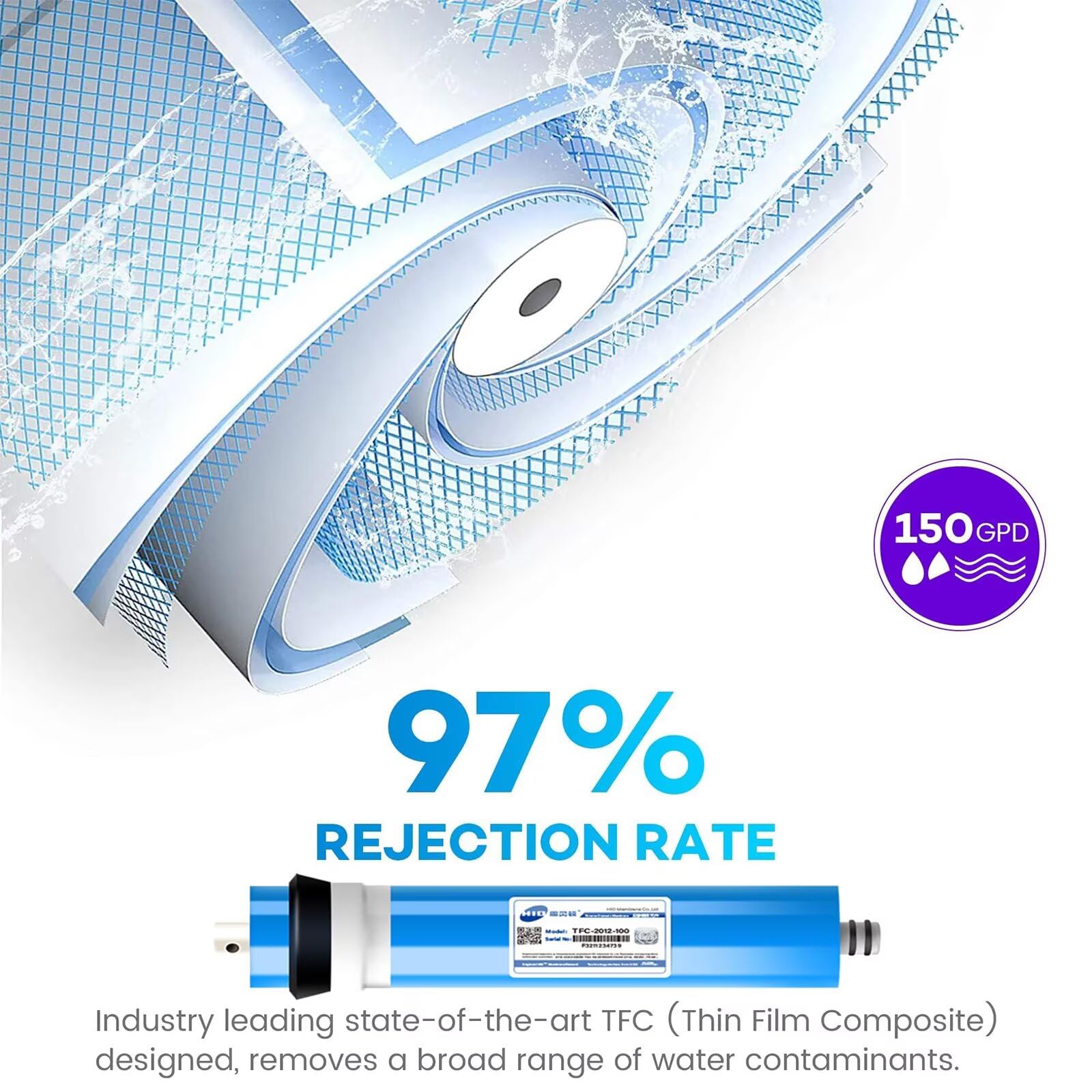 RO-Membran 3013-400 GDP, Umkehrosmose Membran Ersatz Für Home Umkehrosmosewasserfilter, Umkehrosmose Filter Universal Kompatible, Osmoseanlage Water Filter Osmoseanlage Trinkwasser