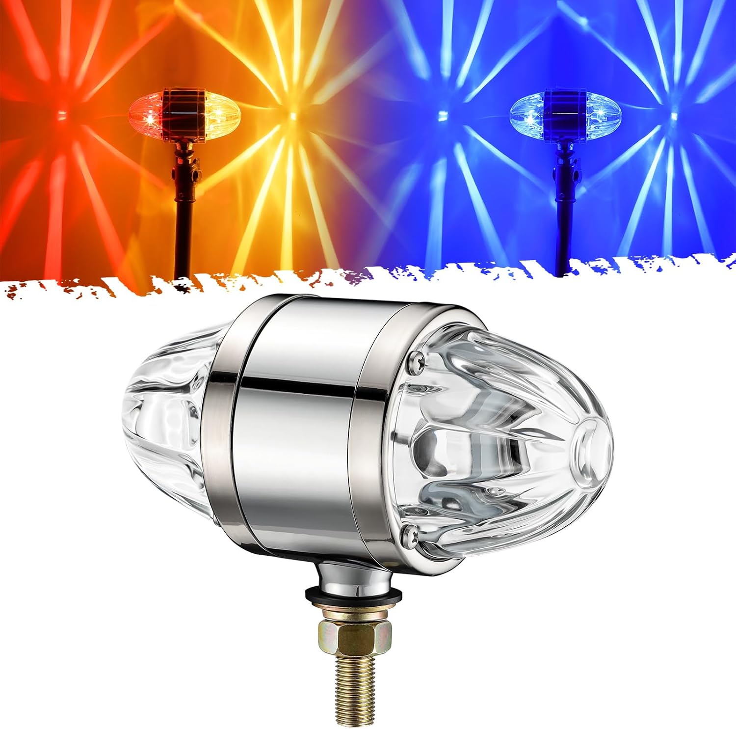 Partsam Glass Watermelon LED Light Dual Revolution Double-Face Amber Red Blue Turn Signal Marker Auxiliary Light, Zinc Alloy Housing Clear Lens Post Mount for Peterbilt Semi Truck Trailer, 10-30V