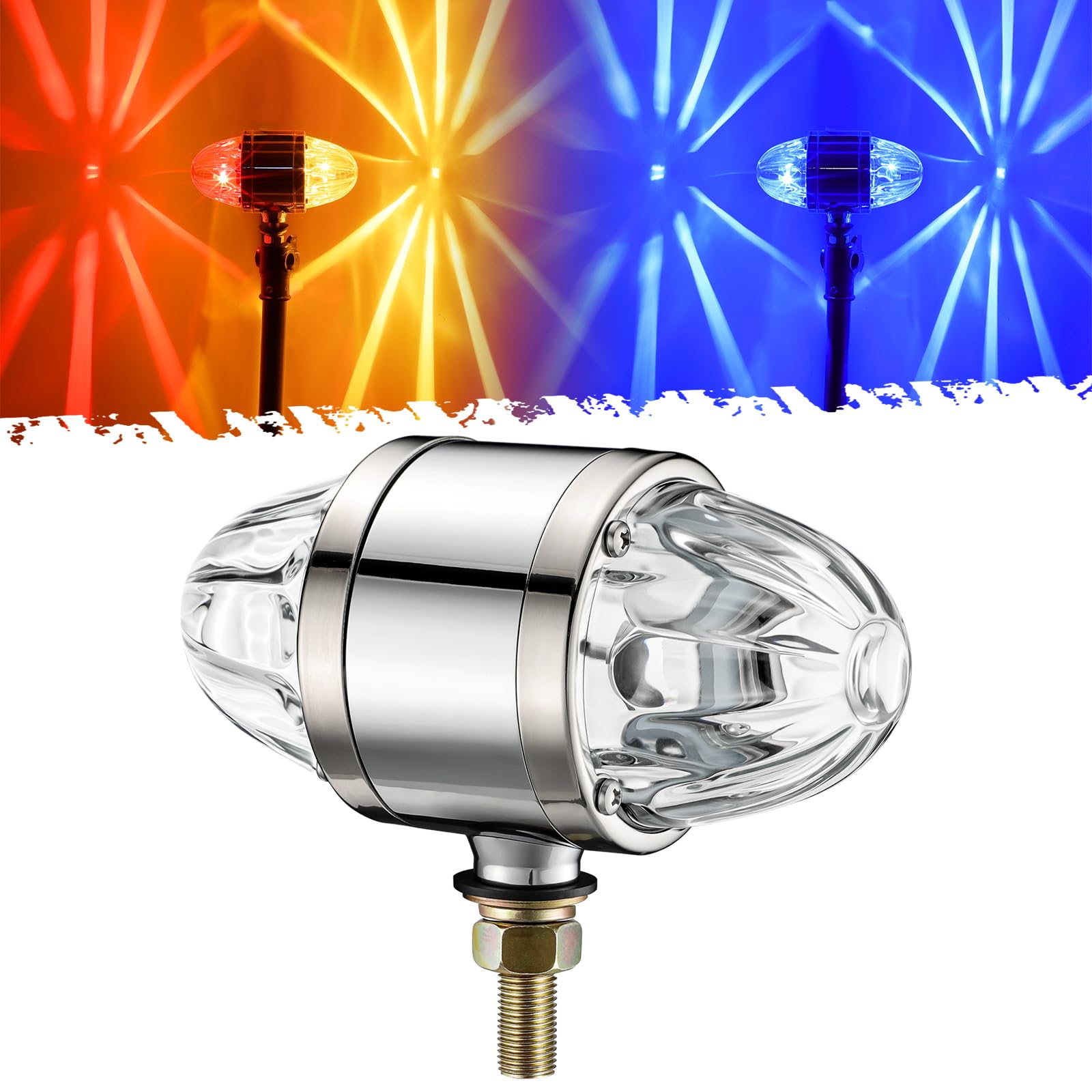 Partsam Glass Watermelon LED Light Dual Revolution Double-Face Amber Red Blue Turn Signal Marker Auxiliary Light, Zinc Alloy Housing Clear Lens Post Mount for Peterbilt Semi Truck Trailer, 10-30V