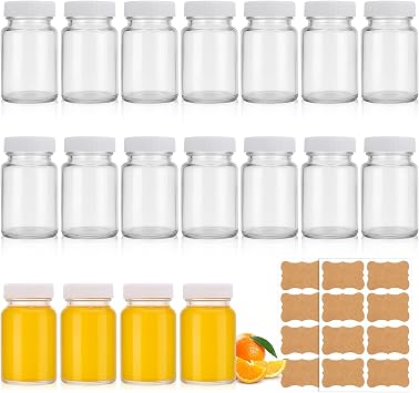 saerryor 18 Pack Glass Shot Bottles With Lids 60ml Ginger Shot Bottles