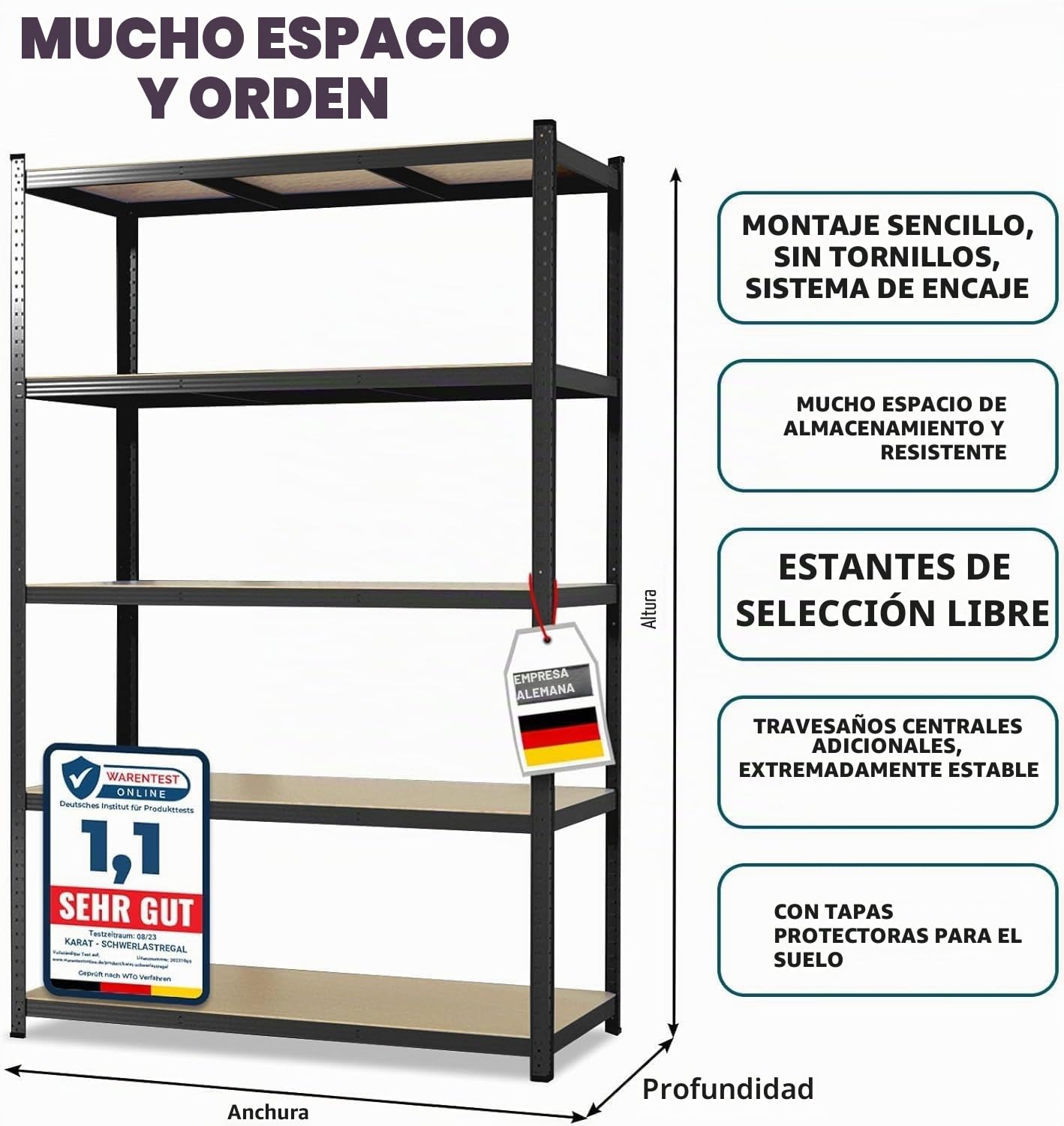 Floordirekt Estantería para Cargas Pesadas. Juego de 2 Unidades. Color Negro. 200 x 120 x 60 cm. sin Tornillos. para sótano. de Almacenamiento. para Taller. Banco de Trabajo. 5 estantes Ajustables