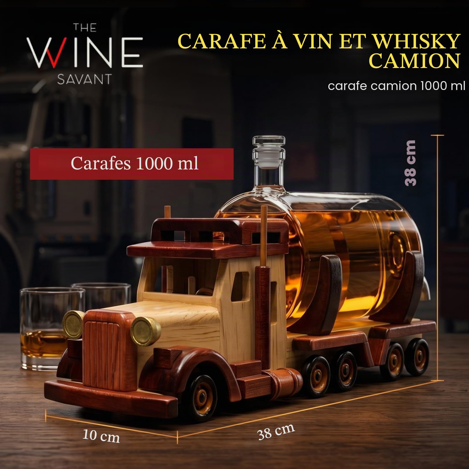 Décanteur de vin et de whisky pour vin, bourbon, scotch ou whisky, cadeau pour les pères, camionneurs, 1000 ml, 45,7 cm de long, cadeaux pour papa, lui – Cadeau de camionneur, cadeau de chauffeur de