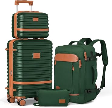 Joyway Expandable Carry on Luggage Sets Airline Approved, Lightweight Hard Shell 20 Inch Carry-on Suitcase with Spinner Wheels, Green Brown