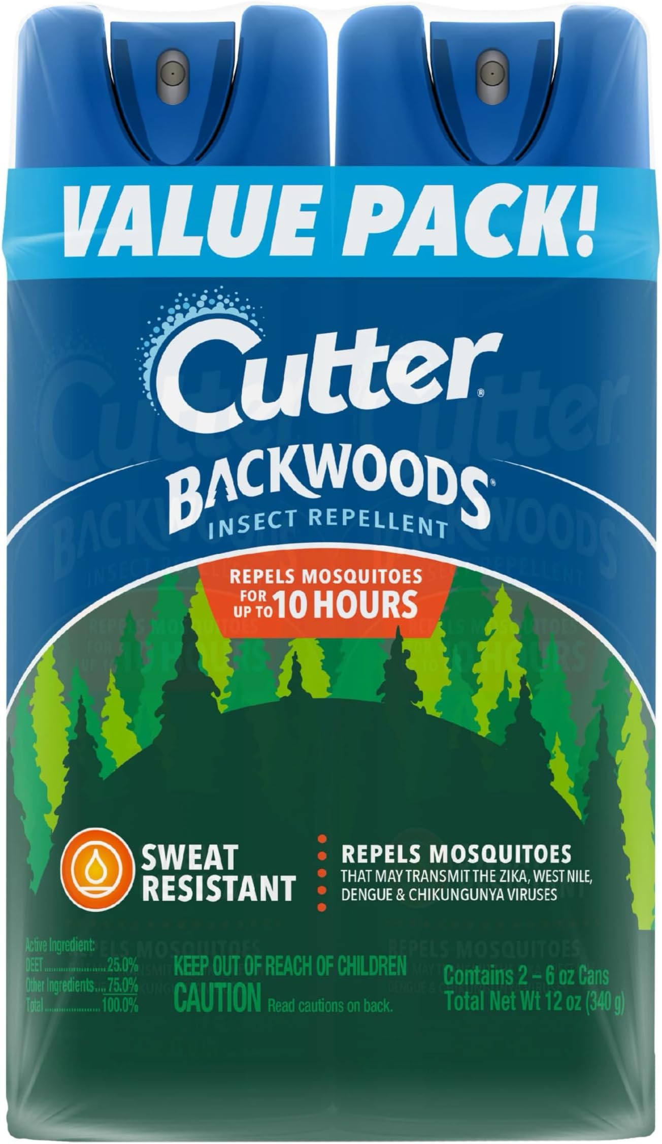 Cutter Backwoods Insect Repellent 6 Ounces, 2-Pack Aerosol, Repels Up To 10 Hours