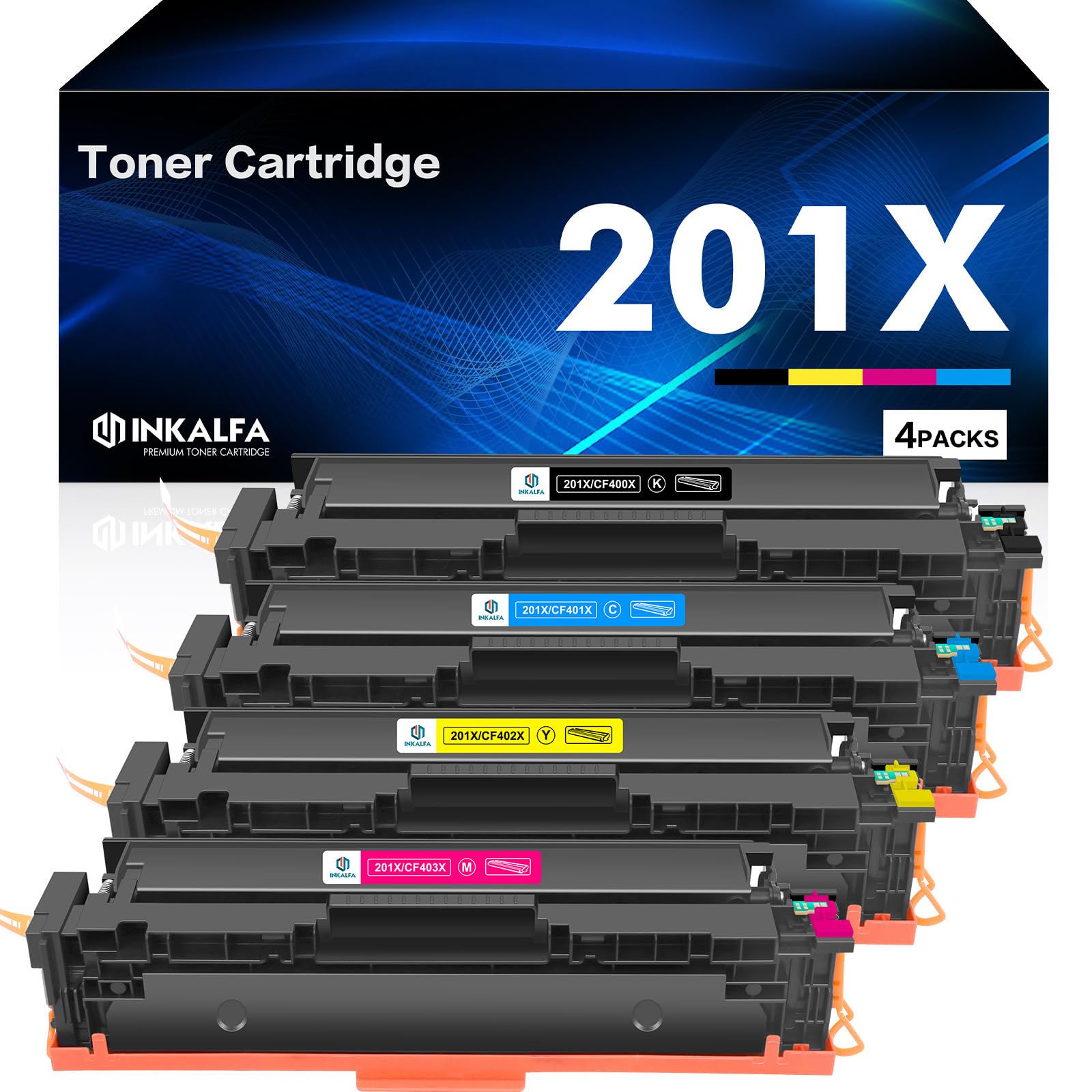 inkalfa 201X 201A Toner Kompatible Set als Ersatz für HP M277dw Color LaserJet pro MFP M277n M252dw M274n M252n M277c6 CF400X CF400A CF401X CF402X CF403X CF400 4er-Pack Schwarz Cyan Gelb Magenta