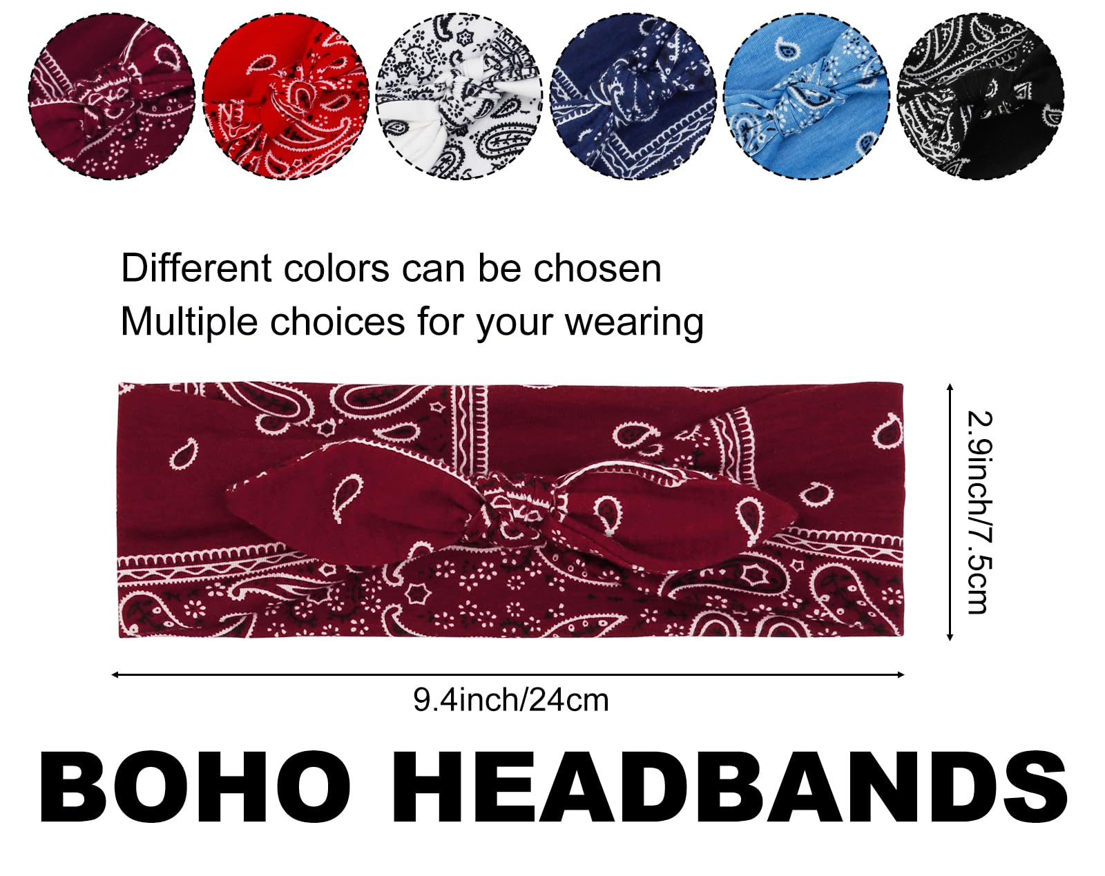 AIBFRID Opaski na głowę z kokardą dla kobiet dziewcząt boho bandana z nadrukiem paisley opaski na głowę do włosów damskie antypoślizgowe urocze wiązane damskie opaski do włosów opaski na głowę turban