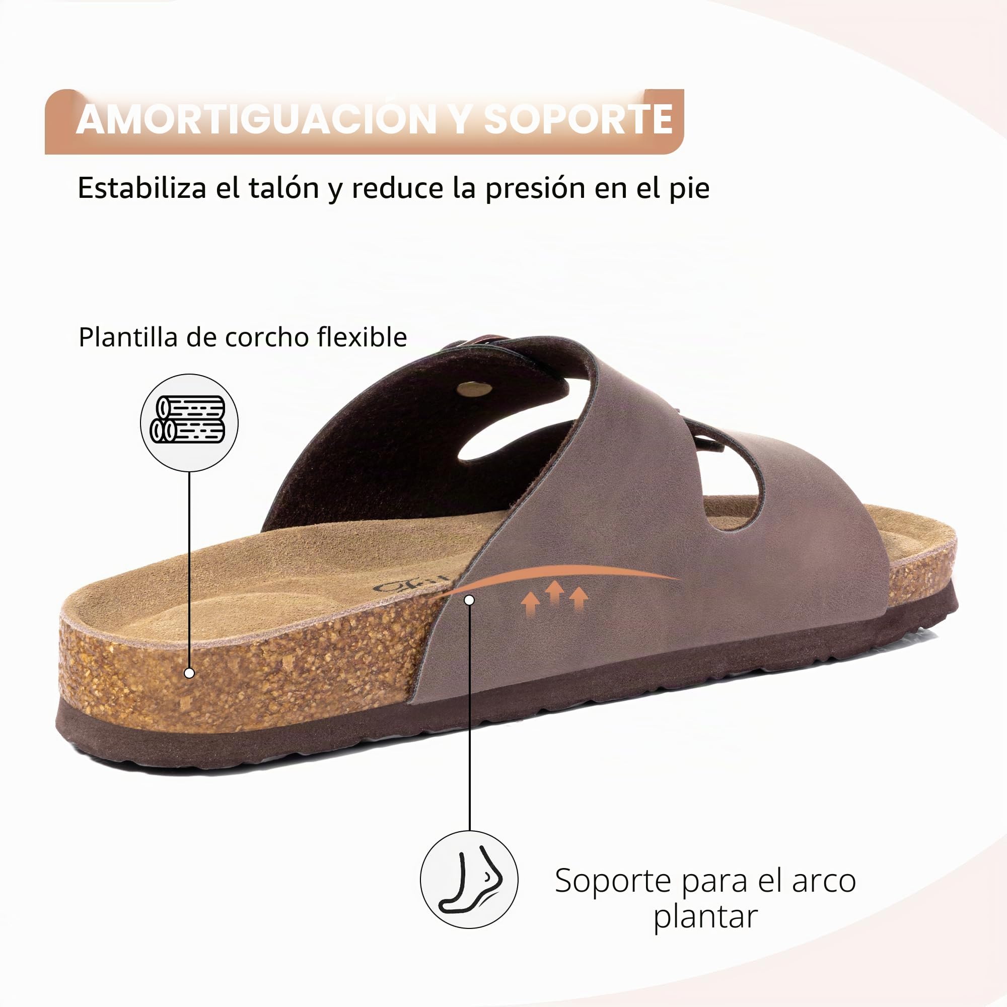 FITORY Sandalias Mujer Planas con Plantilla de Corcho | Chanclas Ajustables Slip-On de Punta Abierta | Tallas 37-43