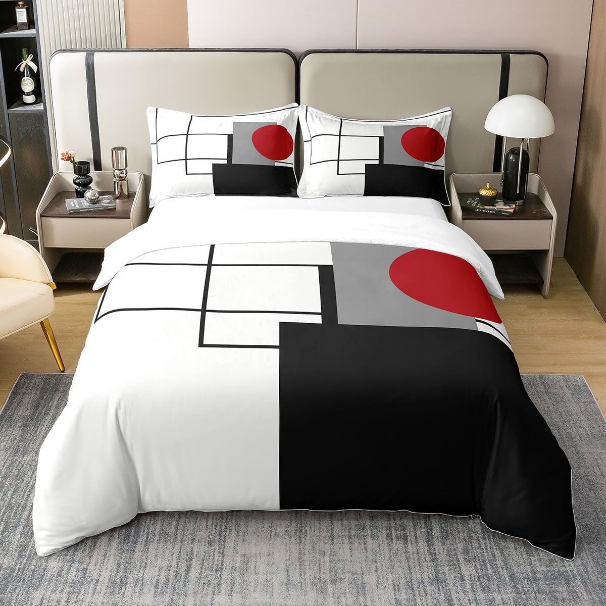Housse de couette coton motif lignes abstraites géométriques 220x240