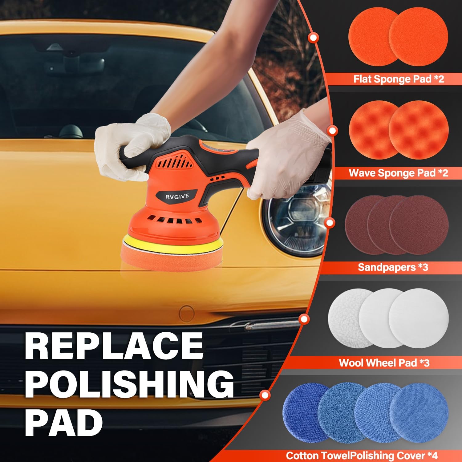 Cordless Car Buffer Polisher with 2 PCS 12V Lithium Rechargeable Battery, 8 Speed Variable, 2800-5500RPM Brushless Polisher Suitable for Car Boat Polishing, Detailing, Waxing, Scratch Removal