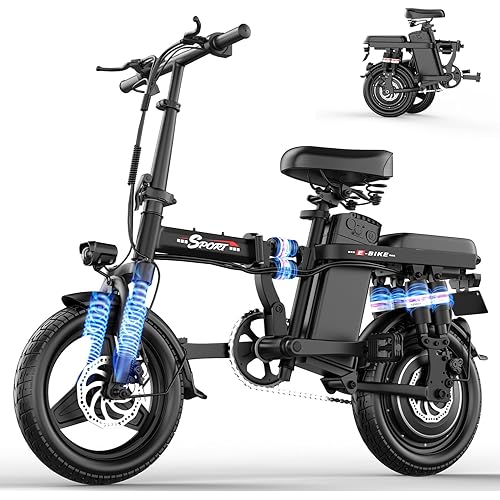 Electric Bike for Adults Teens, 800/1200W Peak Folding Ebike, 22/25MPH & 30/45 Miles Range, 14" Commuting Ebike with Dual Suspension & Dual Brake, 3-Speed Modes, Portable Electric Mini Bike