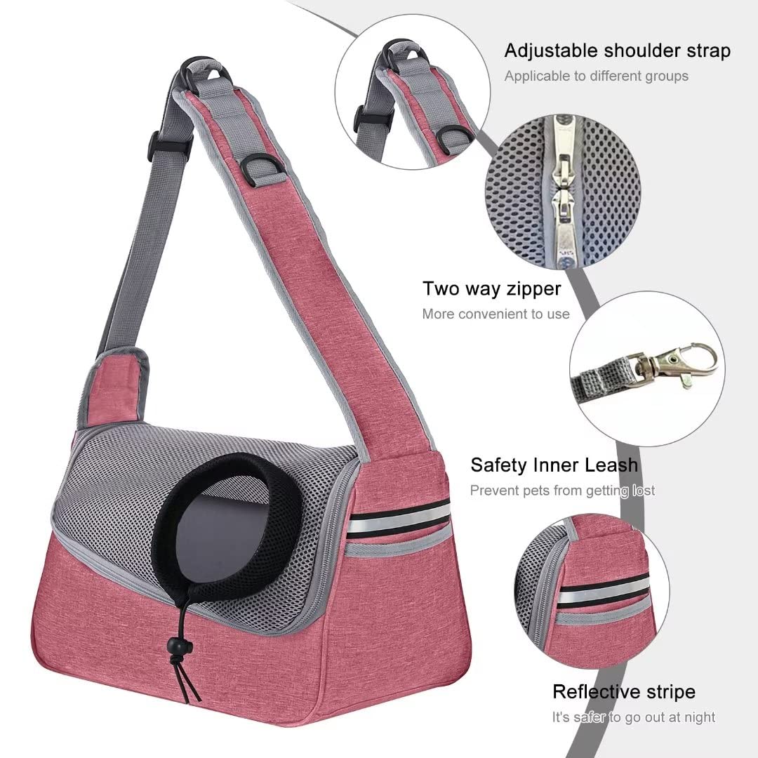 PETCUTE Bolso de Hombro para Mascotas,Bolsa de Transporte para Perros y Gatos con Correa de Seguridad Interior,Bolsa de Viaje para Mascotas con Correa de Hombro Ajustable,Bolsillos,Máx 5kg