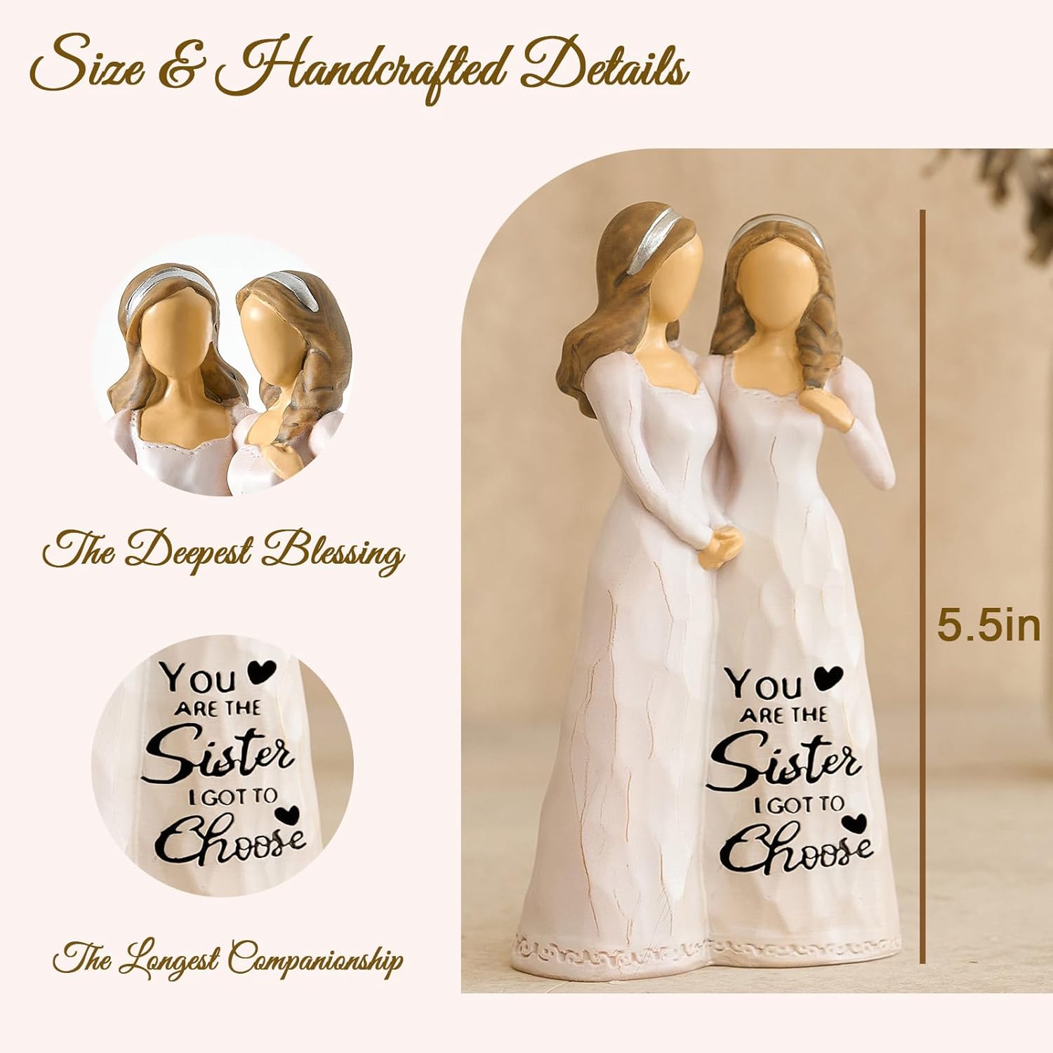 Best Friend Birthday Gifts for Women Sisters Gifts from Sister Friendship Gifts for Women Sister Bestie Girls BFF Sculpted Hand-Painted Figure Meaningful Gifts for Best Friend - Image 2