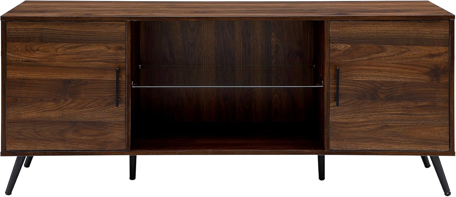 Walker Edison Englewood Mid Century Modern Glass Shelf TV Stand for TVs up to 65 Inches, 60 Inch, Walnut : Home & Kitchen