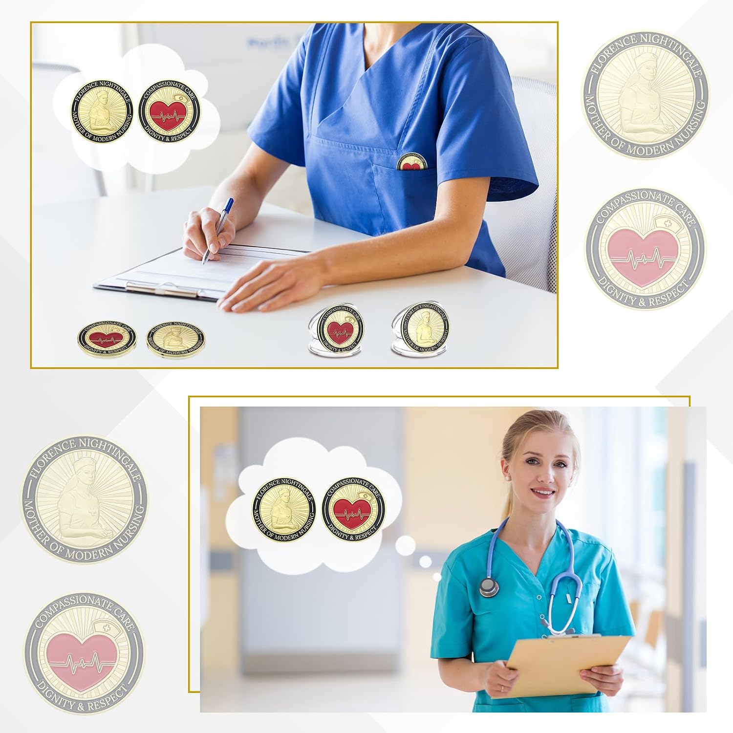 Tondiamo 12 Pieces Nurse Graduation Gift Coin Double Side Challenge Coin Cool Gifts for New Nurse Doctors