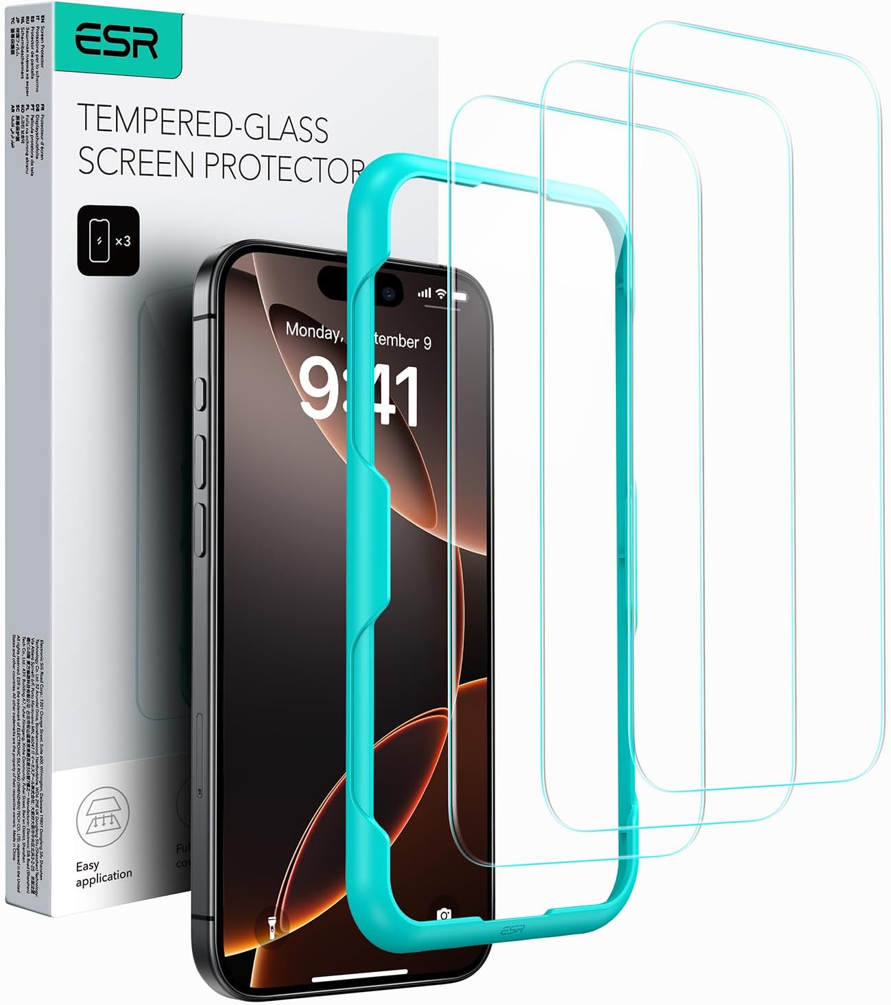 iPhone 16 Pro Max Glass Film, 3 Piece Screen Protector, Tempered Glass Film with Easy Installation Tools, 9H Hardness, Shatterproof Military-Spec HD Scratch Resistant