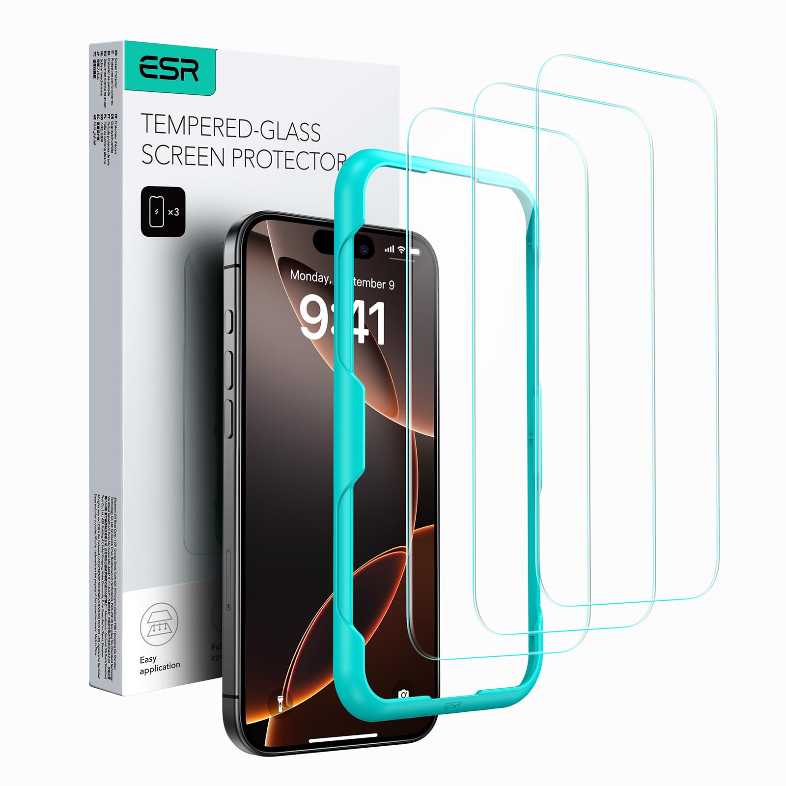 ESR3 Pack for iPhone 16 Pro Max Screen Protector, Tempered Glass Film with Easy Installation Tool, 9H Hardness, Military-Grade Shatterproof, HD Clear, Scratch Resistant
