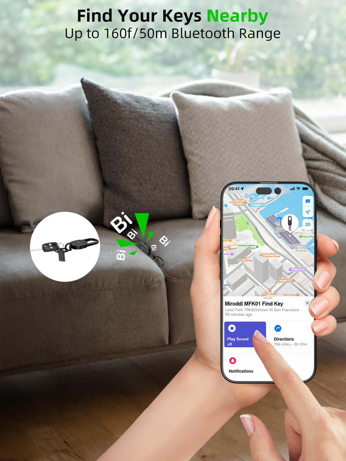 Miroddi Llavero con rastreador de llaves, llavero para hombre, funciona con Find My App (solo iOS), mosquetón con buscador de llaves GPS, dispositivo de seguimiento de llavero de coche, rastreador de