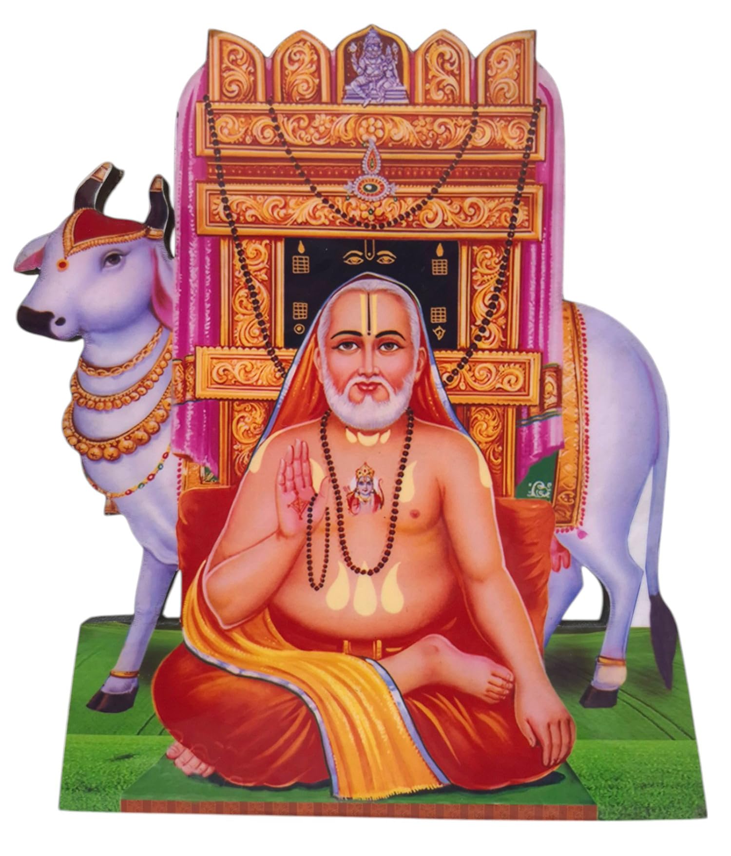 Vils Mantralayam Shree Raghavendra Swamy Divine Holy Blessing Statue/Photo Frame Cutout for Pooja/Gift (5 X 6 inch)- Multicolor