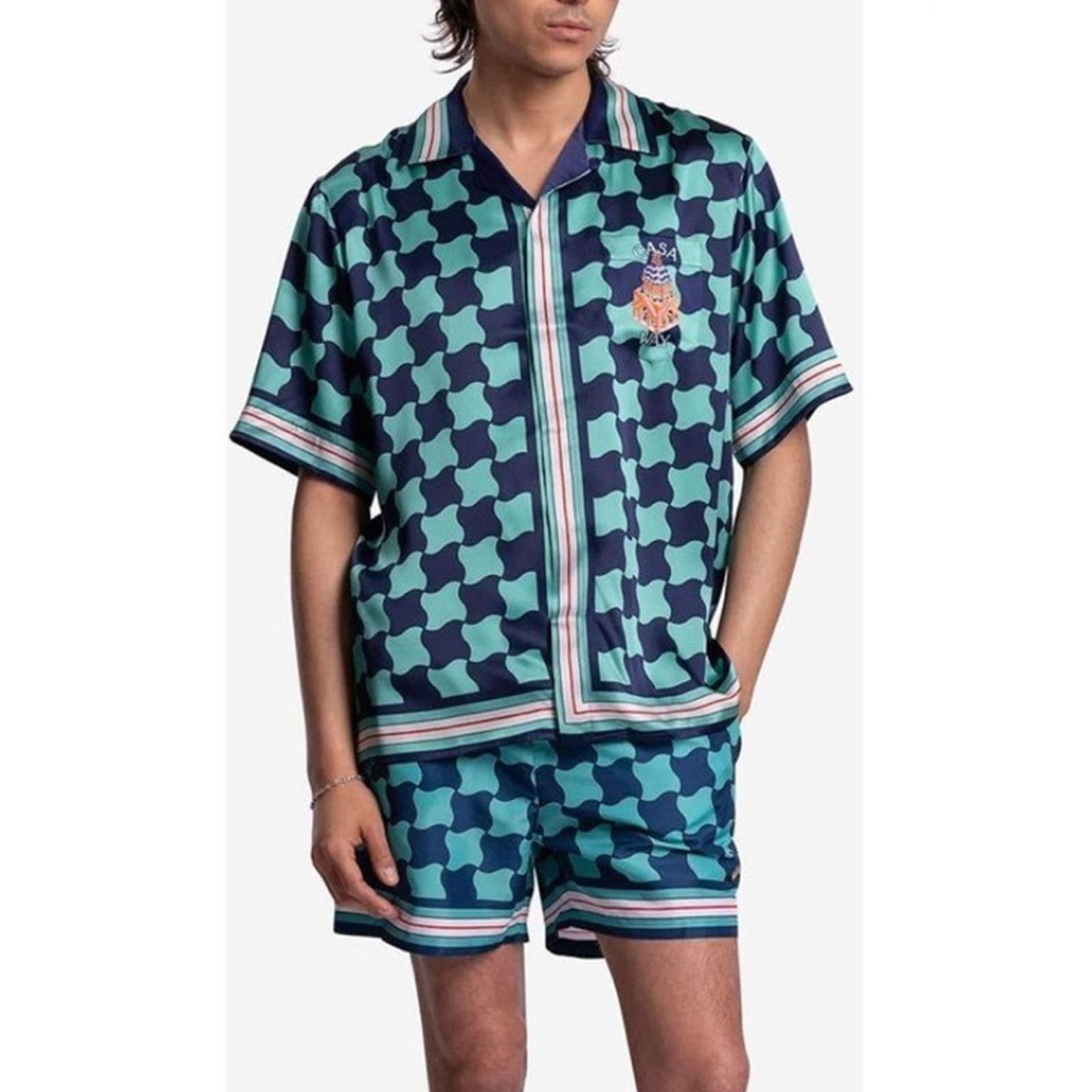 Retro Trend Plaża Krótki Rękaw Kwiatowa Koszula Para Spodenki Dwuczęściowe Letnie Oddychające Fajne Wszechstronne Codzienne Wypoczynek