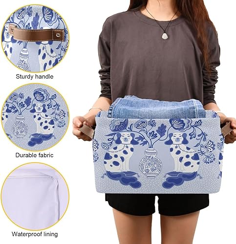 Miniatura 8 de Cubos de almacenamiento grandes y plegables abiertos con asas, cestas rectangulares para armario, oficina, guardería, juguetes, dormitorio, hogar,