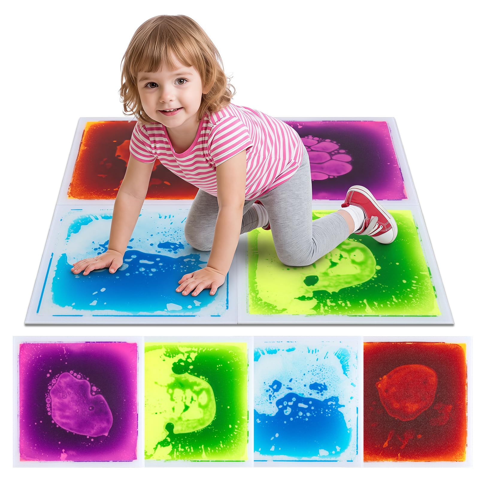 COSTWAY Glow-in-the-Dark Liquid Sensory Floor Tiles for Toddlers