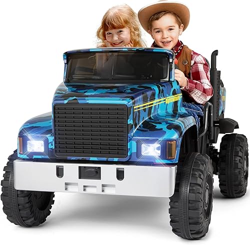 Miniatura 1 de JOYLDIAS Auto de 2 plazas y cama volquete, camión volquete alimentado por batería de 24 V, juguete para montar con control remoto de 2.4 G, 4 ruedas