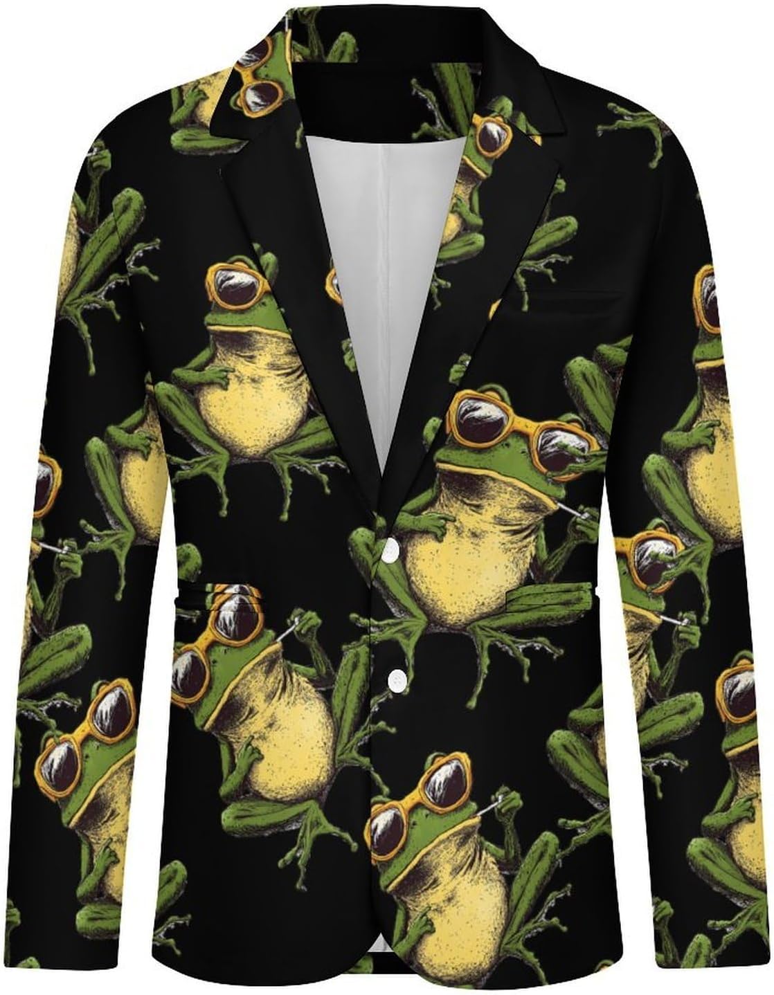 Green Frogs with Cigarette Suits Blazer for Men Casual Buttons Lapel Jacket Sport Coat