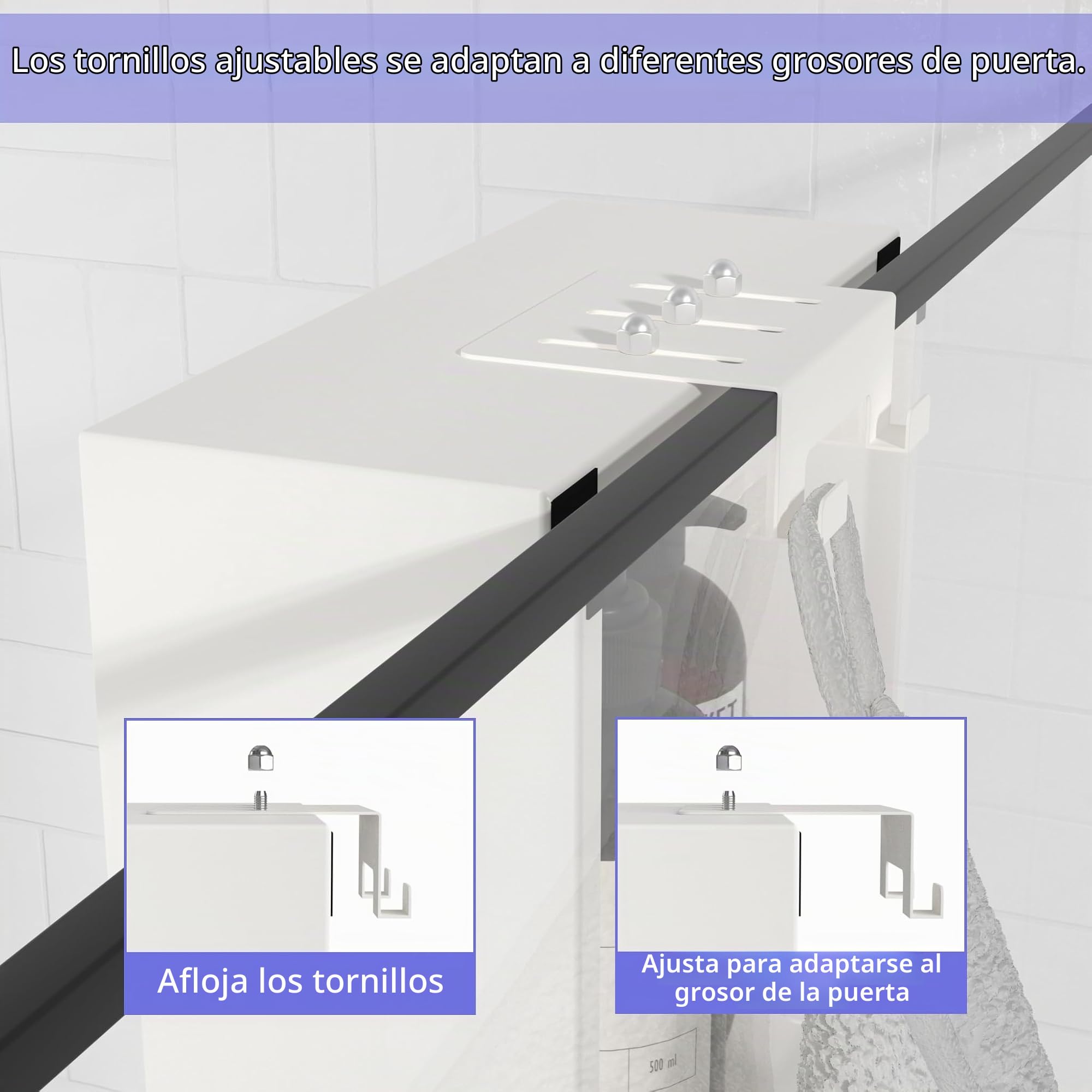 Estanteria Baño Para Colgar, Estanteria Baño sin Taladro, Ducha para Colgar 3 niveles, sin Necesidad de Taladrar, Organizador de baño Con 8 Ganchos & 4 Ventosa de Soporte, Blanco