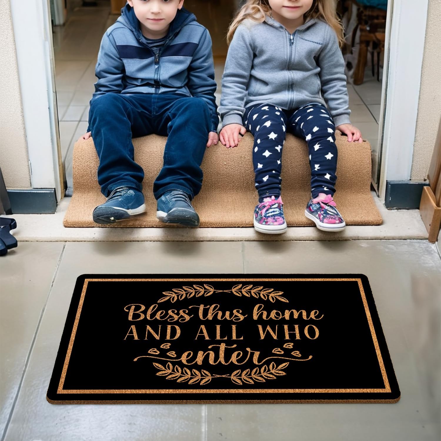 Bless This Home Holiday Welcome Funny Mat 30"x17" - Non-Slip Christmas Entry Rug, Indoor/Outdoor Festive Decor