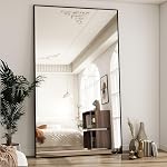 BEAUTYPEAK 21"x56" Full Length Mirror with Stand, ShatterVue Tempered Full Body Mirror, Floor Mirror with Aluminum Alloy Thin Frame, Free Standing or Wall-Mounted Mirror for Living Room, Black