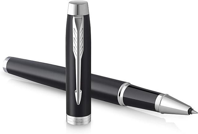 PARKER IM Rollerball Pen | Matte Black with Chrome Trim | Fine Point with Black Ink Refill | Gift Box