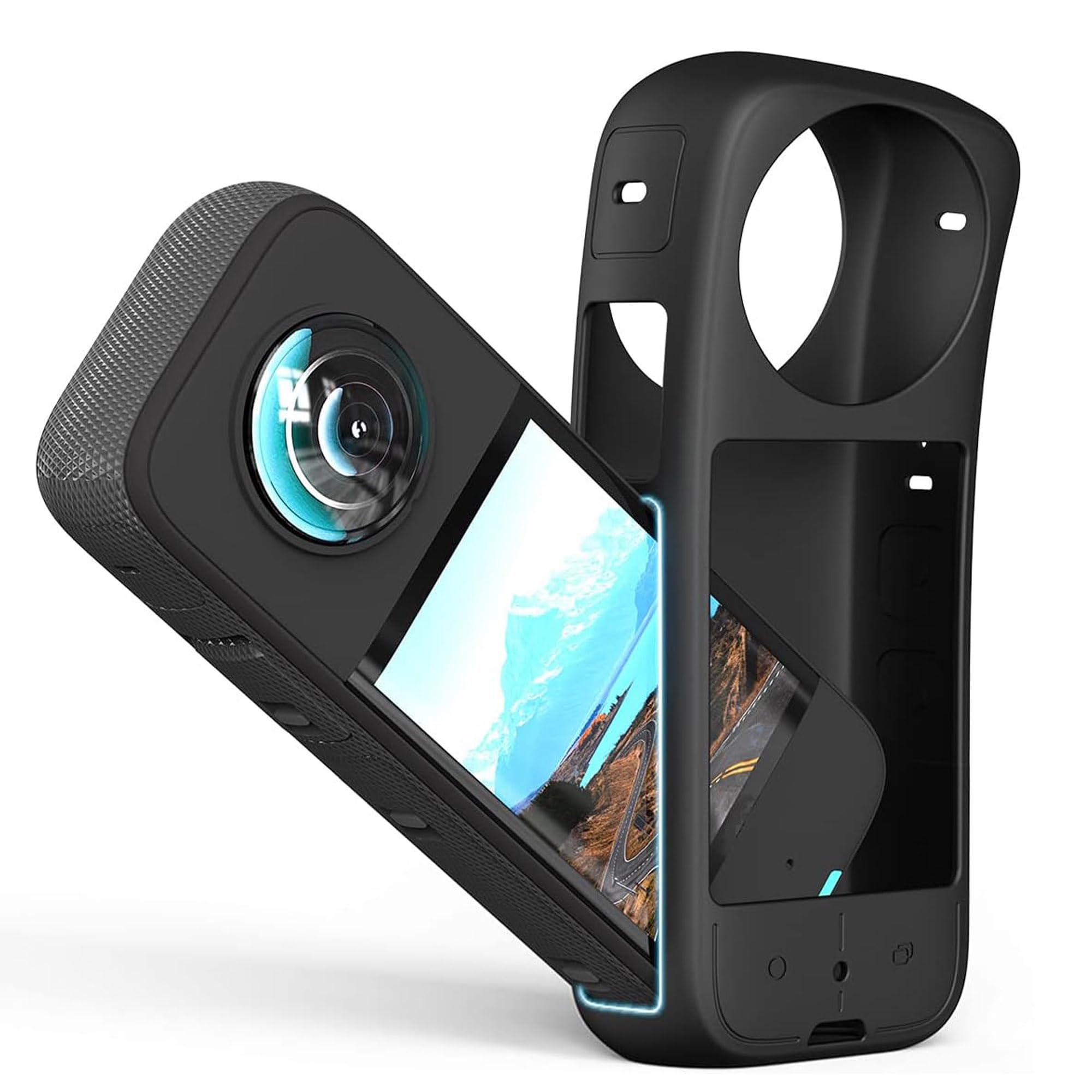 Lamshaw Compatible for Insta360 X3 Case with Screen Protector, 2 pack Screen Protector Film with Protective Case Compatible for Insta360 X3 (Black case+2 x black film)