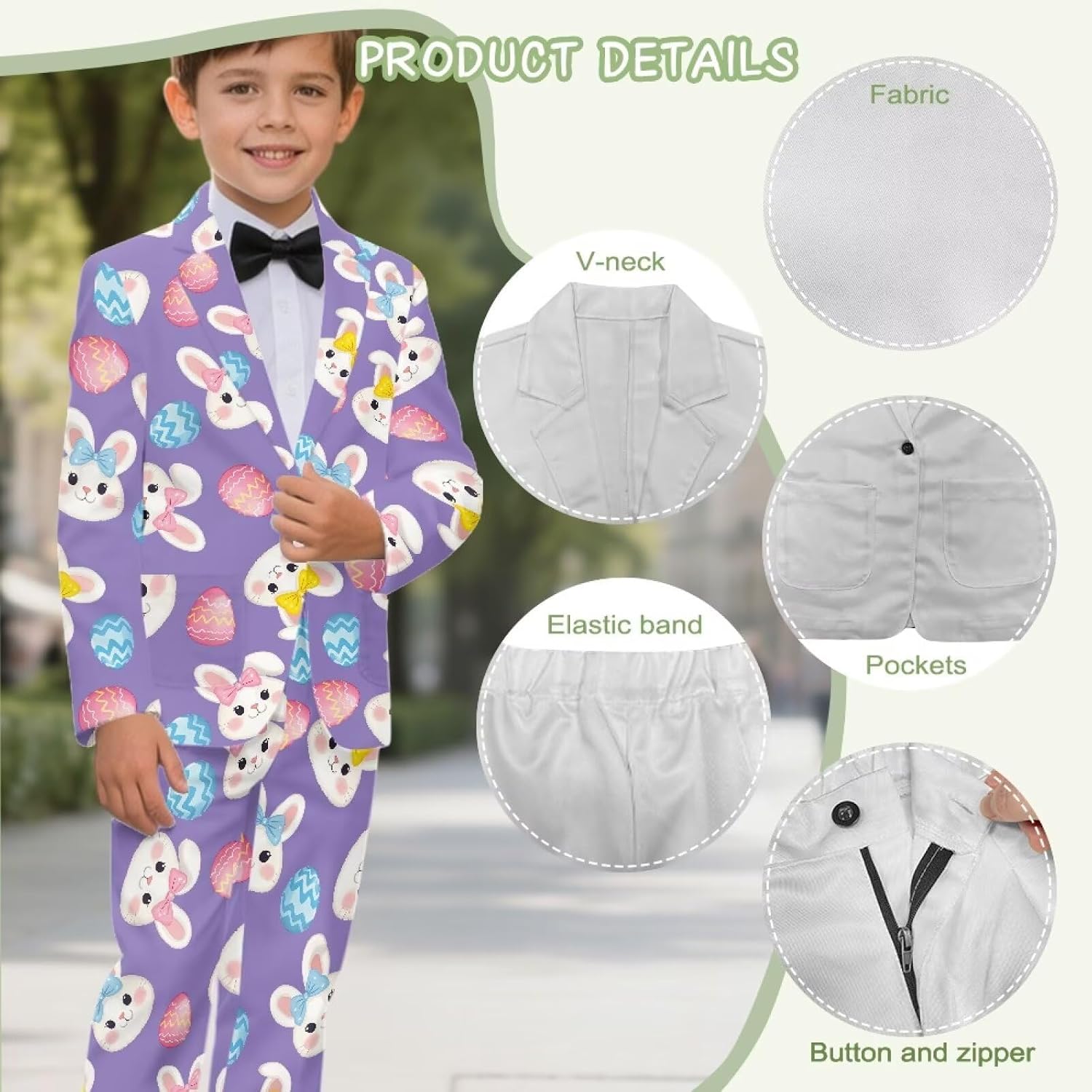 Boys Easter Suit 2 Piece Slim Fit Single Breasted Suit Kids Lapel Collar for Casual Wedding Outfit