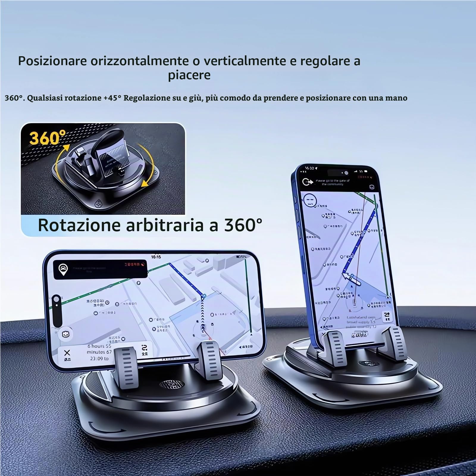 Porta Cellulare da Auto in silicone antiscivolo offre una rotazione di 360 gradi, Supporto Telefono Auto Cruscotto,Portatelefono da Automobile Universale per Smartphone iPhone （Nero）