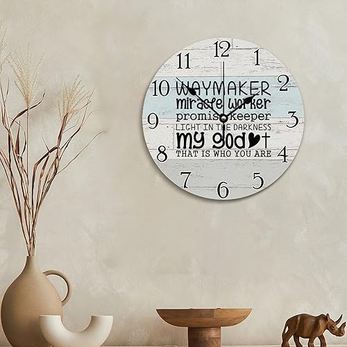 Miniatura 5 de Waymaker Miracfe Worker - Reloj de pared con versículo bíblico, arte religioso, reloj de madera, texto inspirador cristiano, reloj de madera rústico