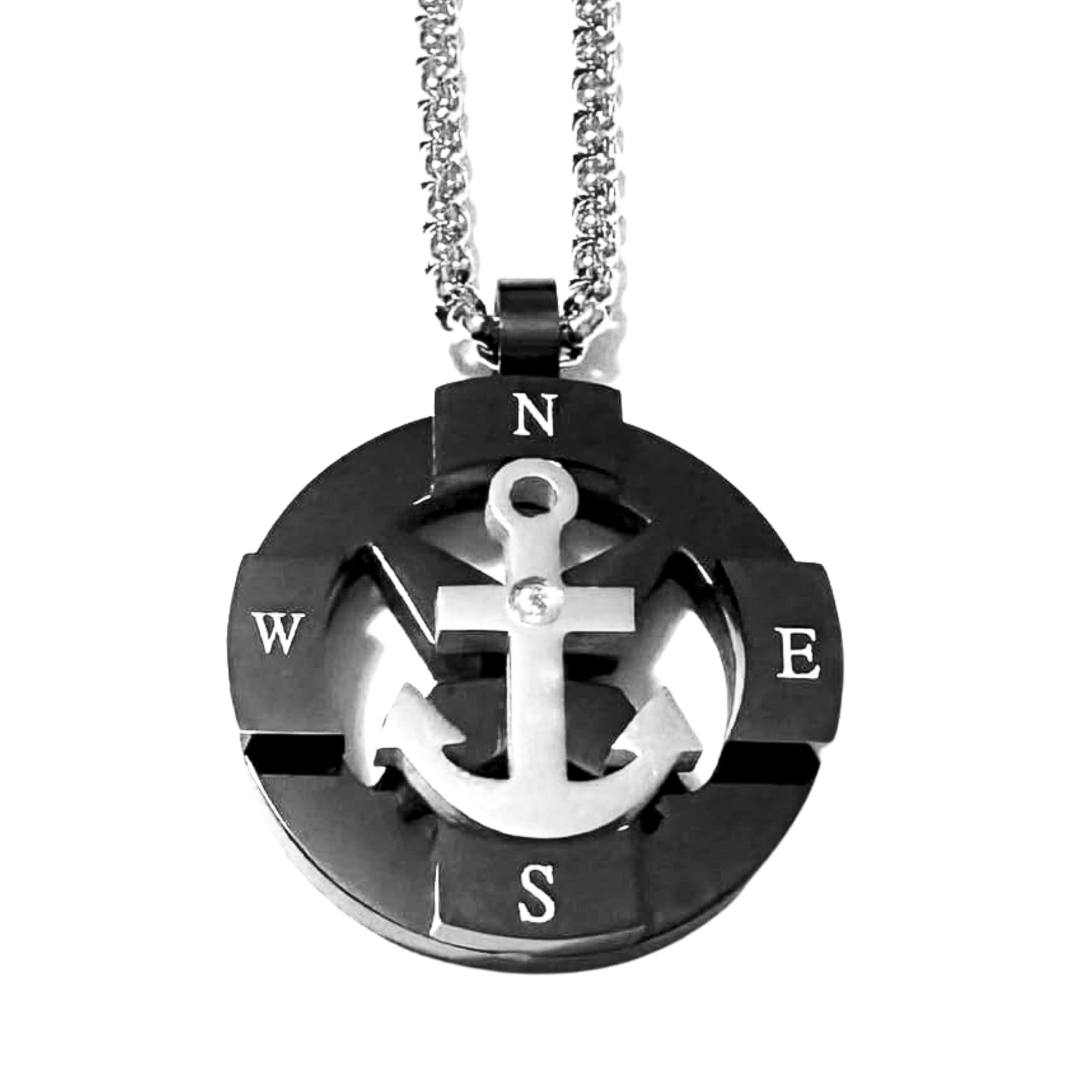 Collana Ancora Uomo in Acciaio Inox Vari Colori con Punti Cardinali – Simbolo Nautico Mare Estate Vela – Idea Regalo Uomo