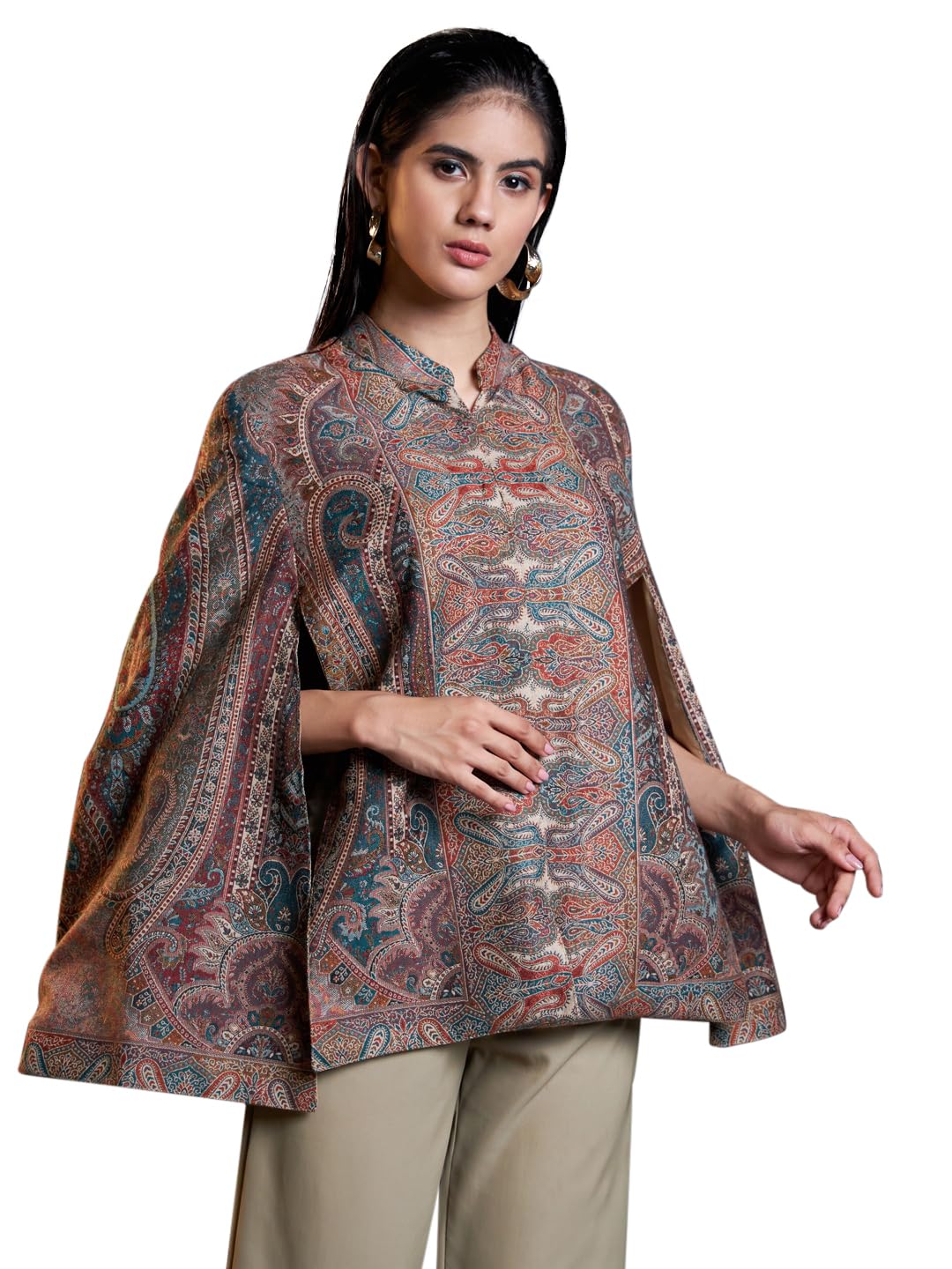 Buy Zamour Women's Woven Royal Luxury Cape Jacket (Medium-Large