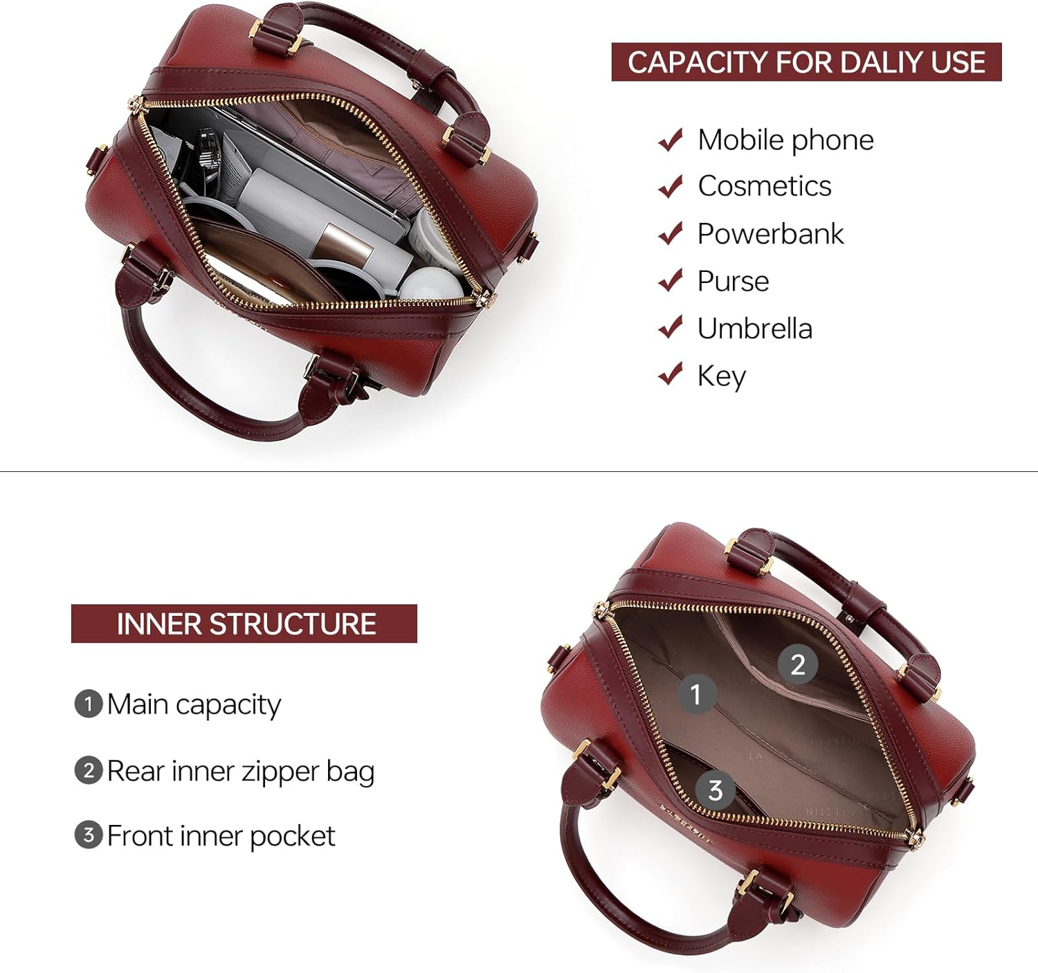 LA FESTIN Top Handle Purse Stylish Handbag Crossbody Satchel Barrel Bag with Adjustable Strap for Daily Travel - Image 4
