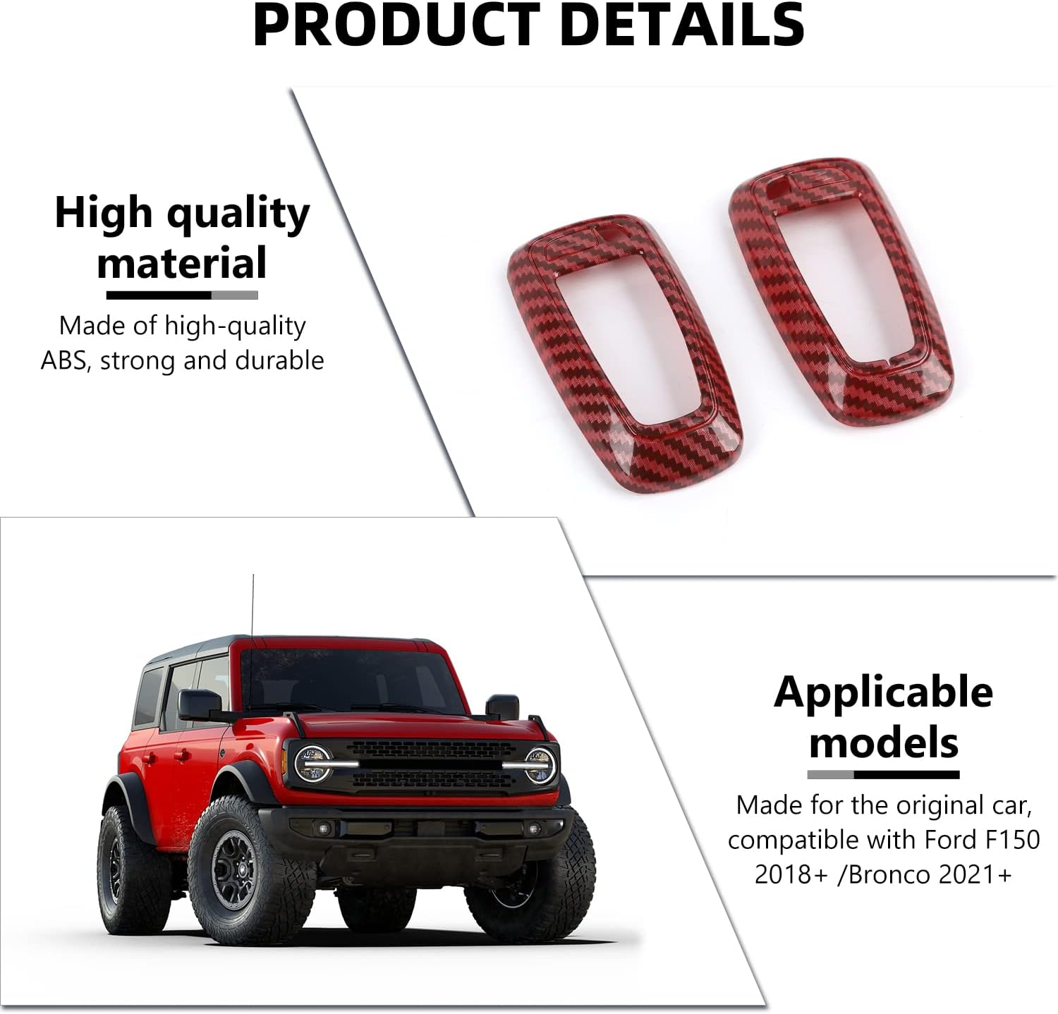 RAZPOY Key Fob Cover Shell, Key Case Cover Holder Protector Compatible with 2018-2026 Ford F-150 Explorer & 2021-2026 Ford Bronco & Bronco Sport, Red Carbon Fiber