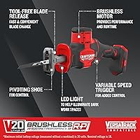 Vista 2 de CRAFTSMAN V20 Cordless Reciprocating Saw, 2,800 SPM, Bare Tool Only (CMCS340B)