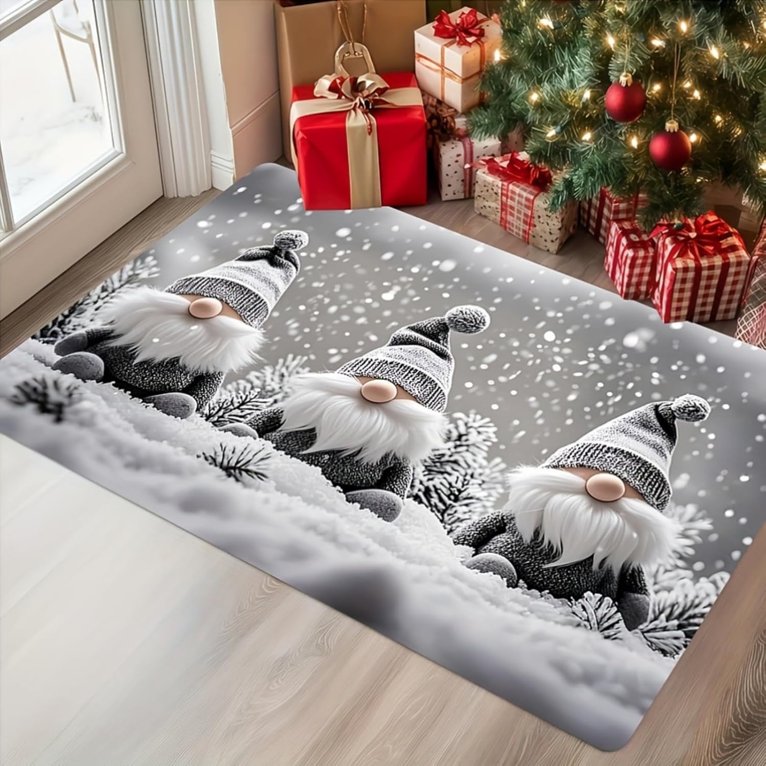 Christmas Door Mat 29" x 39", Winter Snow Scene Dwarf Washable Welcome Mat, Outdoor Indoor Entrance Floor Mat, Low-Profile Christmas Doormat, Non Slip Rubber Backing Front Door Mat for Entryway Porch