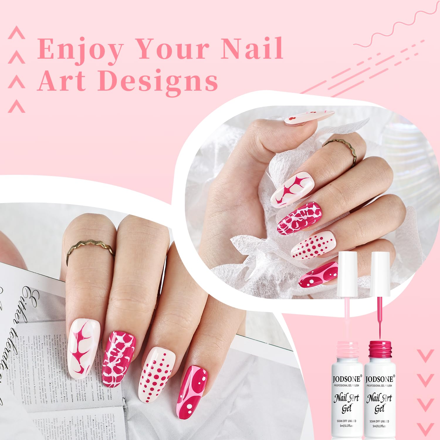 JODSONE Gel Liner Nail Art Kit, 10 Colors Pink Collection - Image 3
