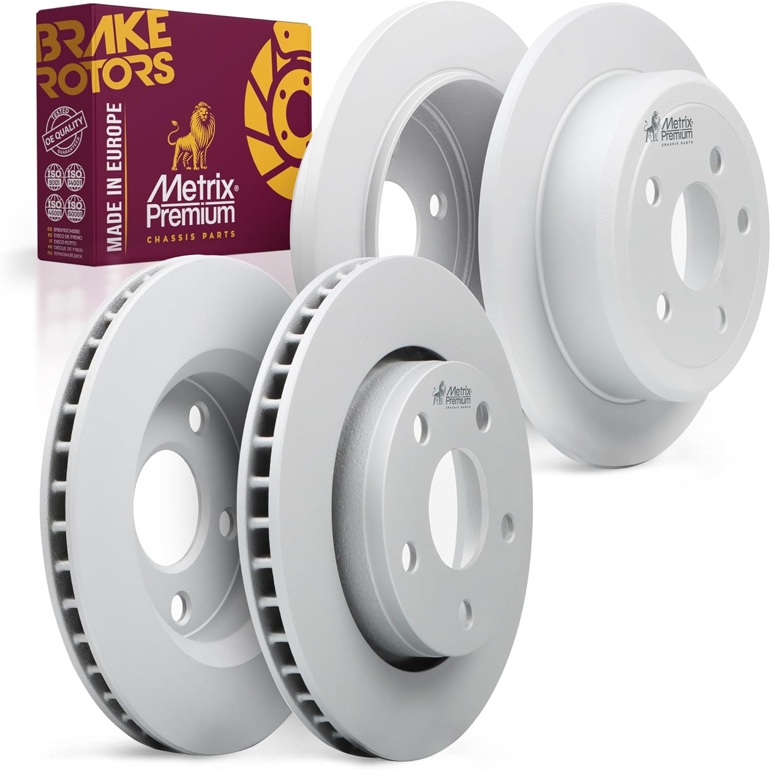 Metrix Premium Chassis Parts - 4 PCS Front/Rear Coated Brake Rotor Kit Fits 2007-2017 Jeep Wrangler, 2018 Jeep Wrangler JK, Replacement 09.C003.11, 08.B529.21, Made in Europe