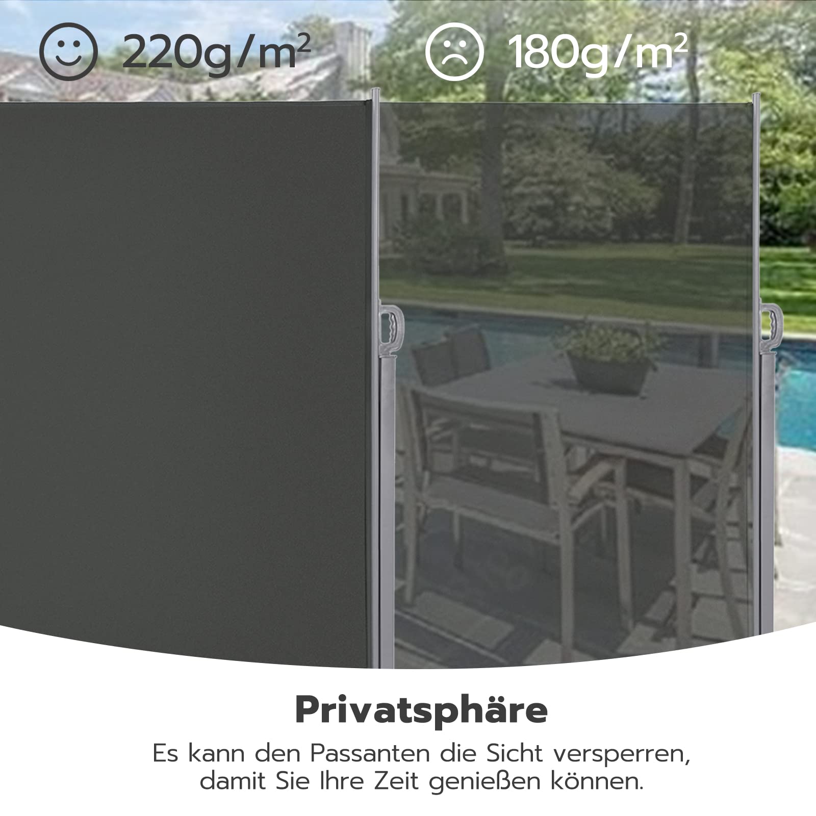 LARMNEE Toldo Retráctil, Pantalla de Privacidad, 200 x 350 cm, Resistente a la Intemperie y al Viento, con Soporte de Suelo, para Balcón, Jardín, Terraza y Piscina, Gris Ahumado EGY2035TBP02