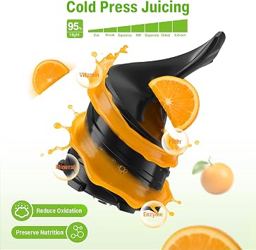 Cold Press Juicer, Juicer Machines with 6 Large Wide Feed Chute, High Juice Yield Slow Masticating Juicer, Easy to Clean, Quiet Brushless Copper Motor, Juicers for Whole Fruits & Vegetables