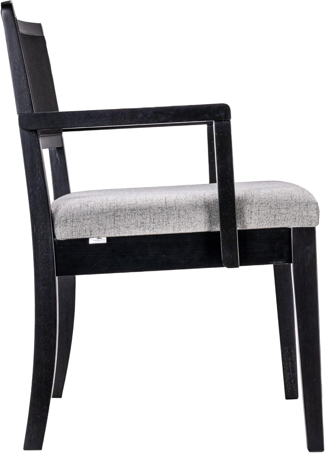 Creative Co-Op Crawford Mid Century Modern Solid Wood Black Arm Chair with Woven Black Cane Back and Cotton Blend Upholstered Seat, Heathered Grey