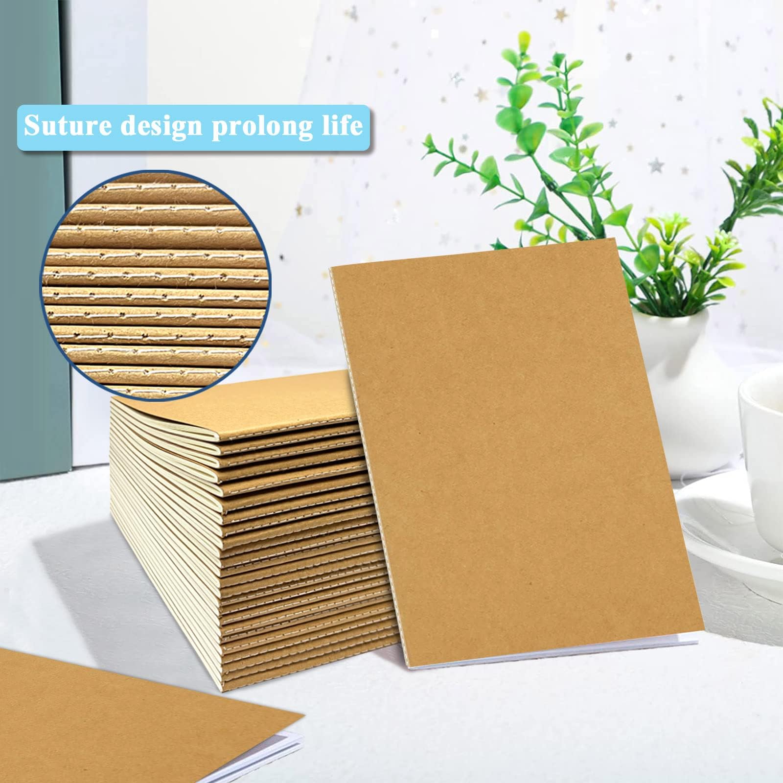 Notizbuch A5 Blanko, 24 Stück Kraftpapier Notizheft mit 60 Seiten (30 Blatt) Blanko Heft Skizzenheft Notizblöcke Notizbücher set für Kinder Schüler Büro Back to School Geschenk - Braun